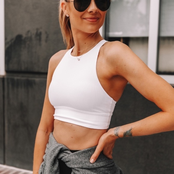 SOLD Lululemon Energy High-Neck Longline Ribbed Bra Size 4 White - Picture 4 of 7